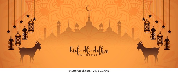 Religious Eid al adha mubarak Islamic festival decorative banner vector