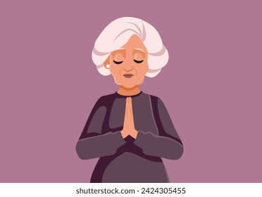 
Religious Elderly Woman Praying with faith Vector Character. Senior lady full of faith saying the grace 
