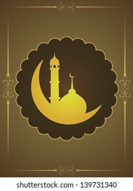 religious elegant brown color background design for eid with mosque. vector illustration