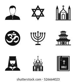 Religious faith icons set. Simple illustration of 9 religious faith vector icons for web