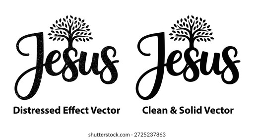Vector de tipografía de árbol de fe religiosa inspirado en Jesús