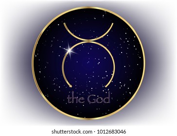 Religious gold sign. Wicca and Neopaganism. The God, universe background