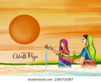 Religious Happy Chhath puja Indian festival greeting background vector