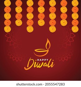religious happy diwali festival card with marigold flowers