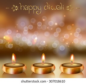 Religious Happy Diwali vector background with festive candles