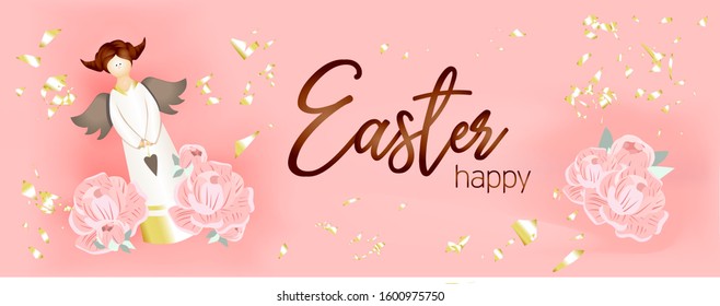 Religious holiday. Easter holiday banner on colorful background. Beautiful card. Happy Easter banner. Modern trend illustration 2022
