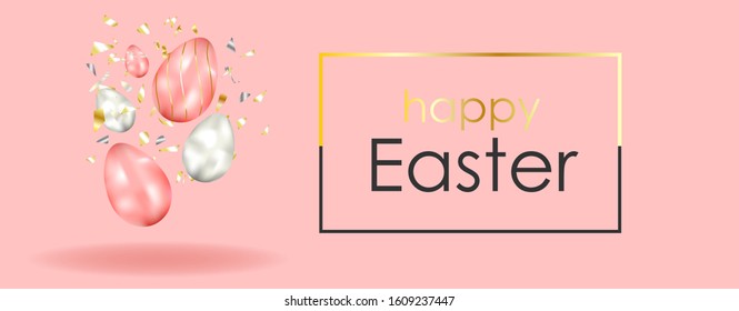 Religious holiday. Easter holiday banner on colorful background. Beautiful card. Happy Easter banner. Modern trend illustration 2022