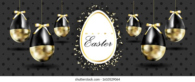 Religious holiday. Easter holiday banner on colorful background. Beautiful card. Happy Easter banner. Modern trend illustration 2022