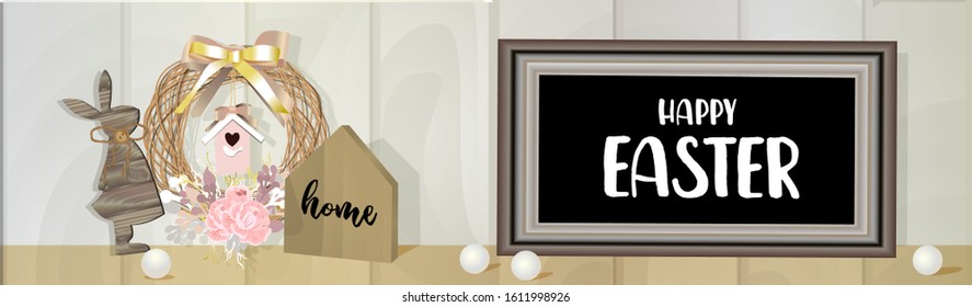 Religious holiday. Easter holiday banner on colorful background. Beautiful card. Happy Easter banner. Modern trend illustration 2022