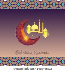Religious holiday Eid mubarak . Month the lantern of the mosque of the Arab national star pattern. Vector image. Eps