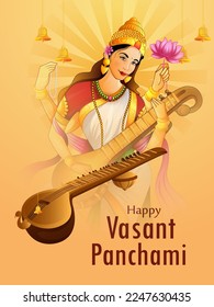 Religious holiday of India Vasant Panchami backgound for Indian Goddess Saraswat. Vector illustration
