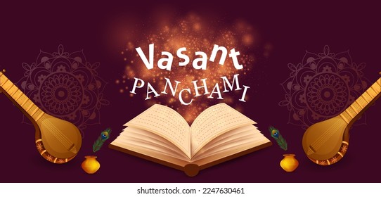 Religious holiday of India Vasant Panchami backgound for Indian Goddess Saraswat. Vector illustration