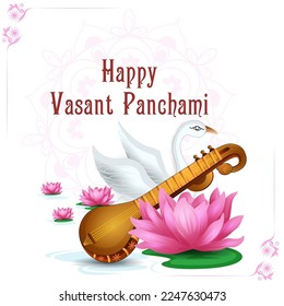 Religious holiday of India Vasant Panchami backgound for Indian Goddess Saraswat. Vector illustration