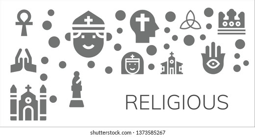 religious icon set. 11 filled religious icons.  Collection Of - Ankh, Priest, Pray, Nun, Church, Faith, Bishop, Triquetra, Hamsa, Crown