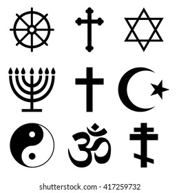 Religious icon set - christianity, islam, hinduism, buddhism, judaism