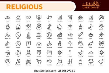 Religious Icon Set. A meaningful collection of icons representing various faiths and beliefs, perfect for enhancing educational materials, spiritual apps, and community outreach initiatives.