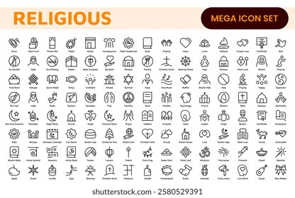 Religious Icon Set. A meaningful collection of icons representing various faiths and beliefs, perfect for enhancing educational materials, spiritual apps, and community outreach initiatives.