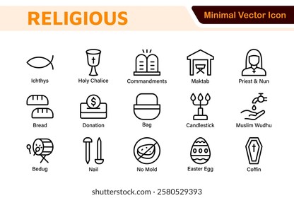 Religious Icon Set. A meaningful collection of icons representing various faiths and beliefs, perfect for enhancing educational materials, spiritual apps, and community outreach initiatives.