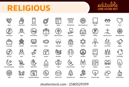 Religious Icon Set. A meaningful collection of icons representing various faiths and beliefs, perfect for enhancing educational materials, spiritual apps, and community outreach initiatives.