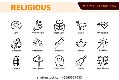 Religious Icon Set. A meaningful collection of icons representing various faiths and beliefs, perfect for enhancing educational materials, spiritual apps, and community outreach initiatives.