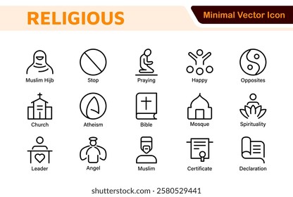 Religious Icon Set. A meaningful collection of icons representing various faiths and beliefs, perfect for enhancing educational materials, spiritual apps, and community outreach initiatives.