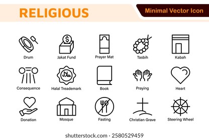 Religious Icon Set. A meaningful collection of icons representing various faiths and beliefs, perfect for enhancing educational materials, spiritual apps, and community outreach initiatives.