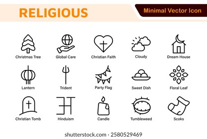 Religious Icon Set. A meaningful collection of icons representing various faiths and beliefs, perfect for enhancing educational materials, spiritual apps, and community outreach initiatives.