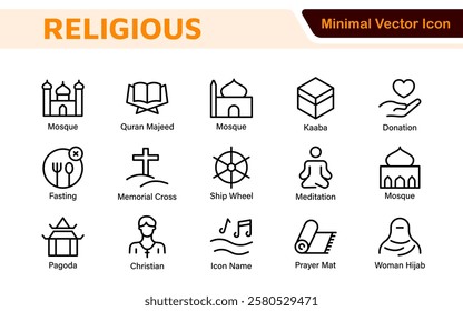 Religious Icon Set. A meaningful collection of icons representing various faiths and beliefs, perfect for enhancing educational materials, spiritual apps, and community outreach initiatives.