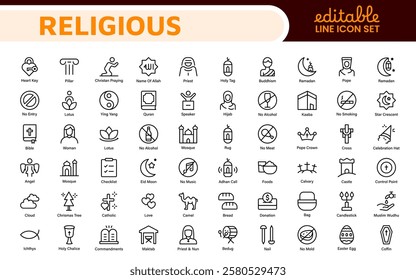 Religious Icon Set. A meaningful collection of icons representing various faiths and beliefs, perfect for enhancing educational materials, spiritual apps, and community outreach initiatives.