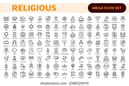 Religious Icon Set. A meaningful collection of icons representing various faiths and beliefs, perfect for enhancing educational materials, spiritual apps, and community outreach initiatives.