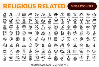 Religious Icon Set. A meaningful collection of icons representing various faiths and beliefs, perfect for enhancing educational materials, spiritual apps, and community outreach initiatives.