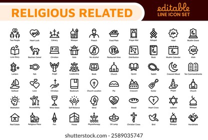 Religious Icon Set. A meaningful collection of icons representing various faiths and beliefs, perfect for enhancing educational materials, spiritual apps, and community outreach initiatives.