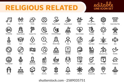 Religious Icon Set. A meaningful collection of icons representing various faiths and beliefs, perfect for enhancing educational materials, spiritual apps, and community outreach initiatives.