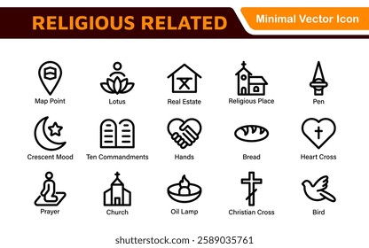 Religious Icon Set. A meaningful collection of icons representing various faiths and beliefs, perfect for enhancing educational materials, spiritual apps, and community outreach initiatives.