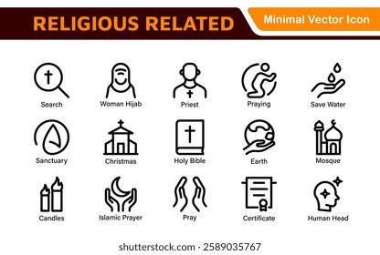 Religious Icon Set. A meaningful collection of icons representing various faiths and beliefs, perfect for enhancing educational materials, spiritual apps, and community outreach initiatives.