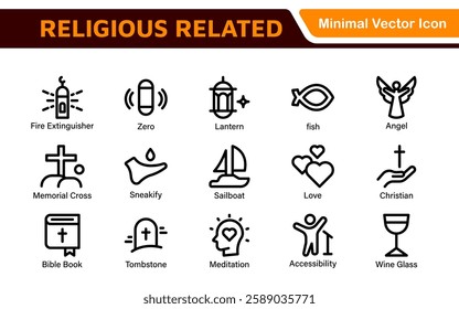 Religious Icon Set. A meaningful collection of icons representing various faiths and beliefs, perfect for enhancing educational materials, spiritual apps, and community outreach initiatives.