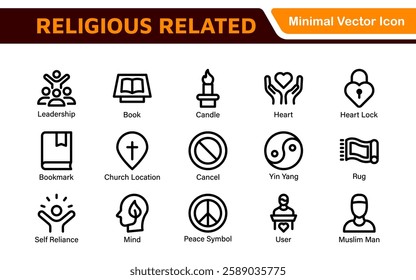 Religious Icon Set. A meaningful collection of icons representing various faiths and beliefs, perfect for enhancing educational materials, spiritual apps, and community outreach initiatives.