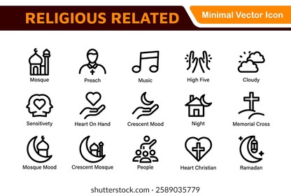 Religious Icon Set. A meaningful collection of icons representing various faiths and beliefs, perfect for enhancing educational materials, spiritual apps, and community outreach initiatives.