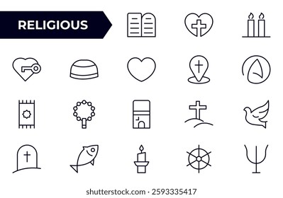 Religious Icon Set. A meaningful collection of icons representing various faiths and beliefs, perfect for enhancing educational materials, spiritual apps, and community outreach initiatives.