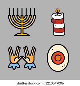 religious icon set. vector set about candle, hebrew and kabbalah icons set.