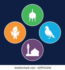 Religious icons set. set of 4 religious filled icons such as dove, mosque
