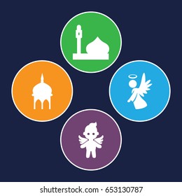Religious icons set. set of 4 religious filled icons such as mosque