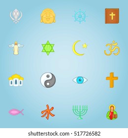 Religious icons set. Cartoon illustration of 16 religious vector icons for web