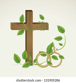 Religious Illustration of Wedding and engagement rings, vector illustration