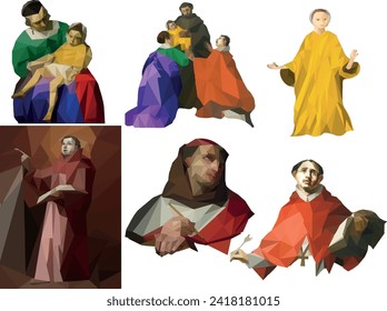 religious illustrations, priest, virgin mary lowpoly style