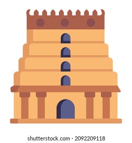 A religious indian building, flat icon of temple 