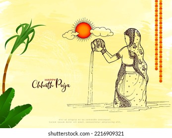 Religious Indian festival Happy Chhath Puja celebration background vector