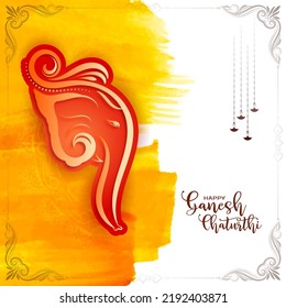 Religious Indian festival Happy Ganesh Chaturthi greeting card design vector