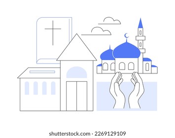 Religious institution abstract concept vector illustration. Institution of belief, religious practices, catholic church, mosque, cathedral building, chapel, monks in monastery abstract metaphor.