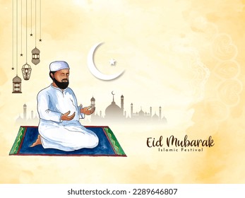 Religious Islamic Eid Mubarak festival background design vector